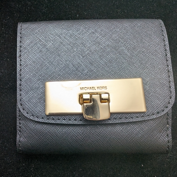 Michael Kors Handbags - Michael Kors Black Textured Leather Mini Wallet with Gold Hardware